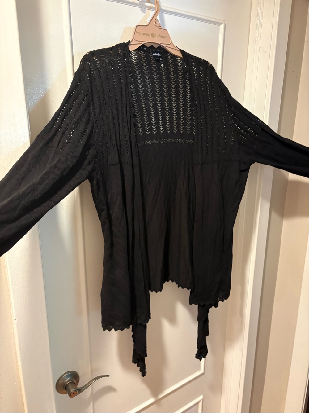 Rafaella Black Crochet Open-Front Women’s Cardigan